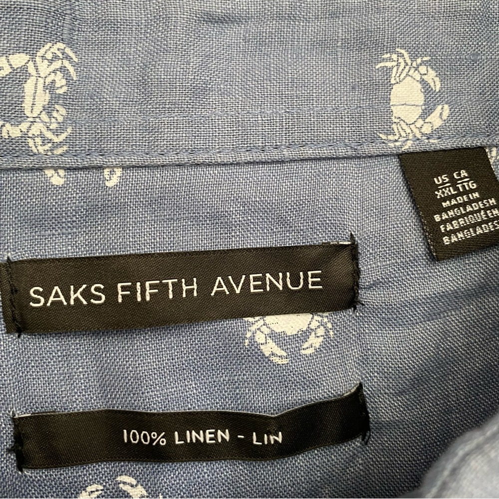 Saks Fifth Avenue Linen Crab Print Button Up Shirt - Picture 8 of 13